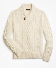 Brooks Brothers Men Supima® Cotton Anchor Cable Shawl Collar Sweater