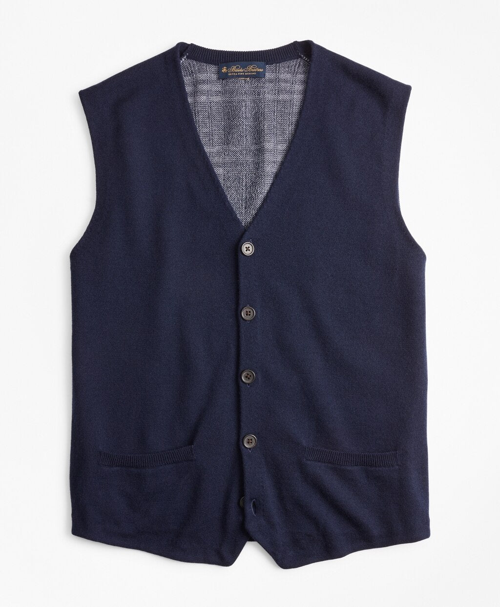 Brooks Brothers Men Washable Merino Wool Plaid Back Waistcoat