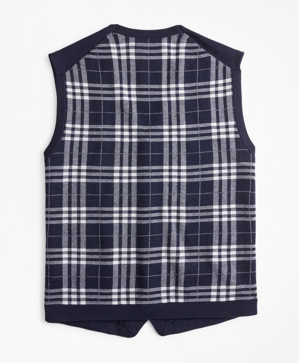 Brooks Brothers Men Washable Merino Wool Plaid Back Waistcoat