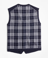 Brooks Brothers Men Washable Merino Wool Plaid Back Waistcoat