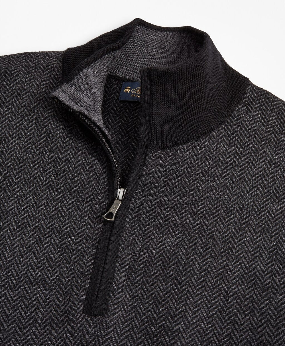 Brooks Brothers Men Washable Merino Wool Herringbone Half-Zip