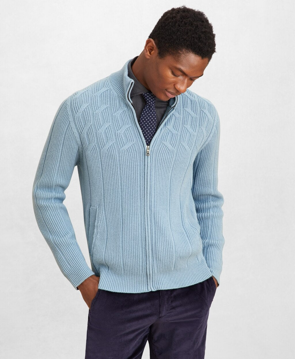 Brooks Brothers Men Golden Fleece® Cashmere Zip-Up Cable-Knit Sweater
