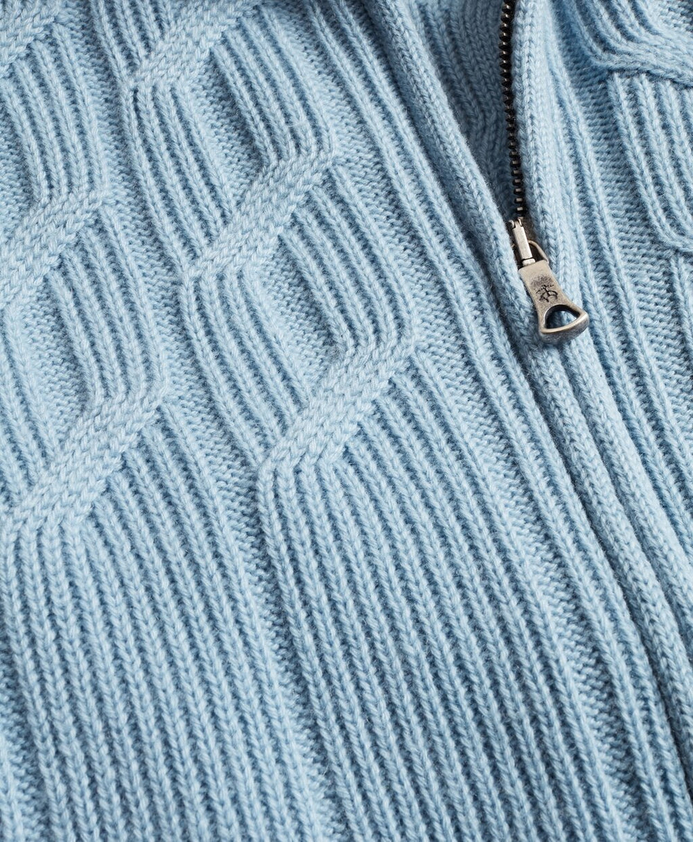 Brooks Brothers Men Golden Fleece® Cashmere Zip-Up Cable-Knit Sweater