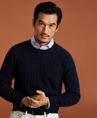 Brooks Brothers Men Golden Fleece® 3-D Knit Fine-Gauge Cashmere-Silk Textured Crewneck Sweater