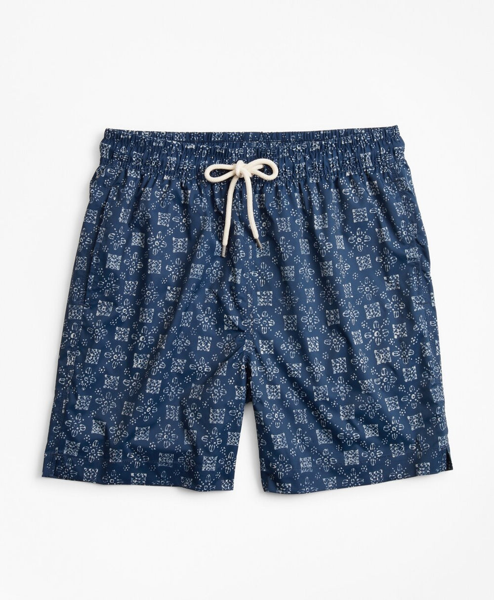 Brooks Brothers Men Montauk 6" Indigo Foulard Print Swim Trunks