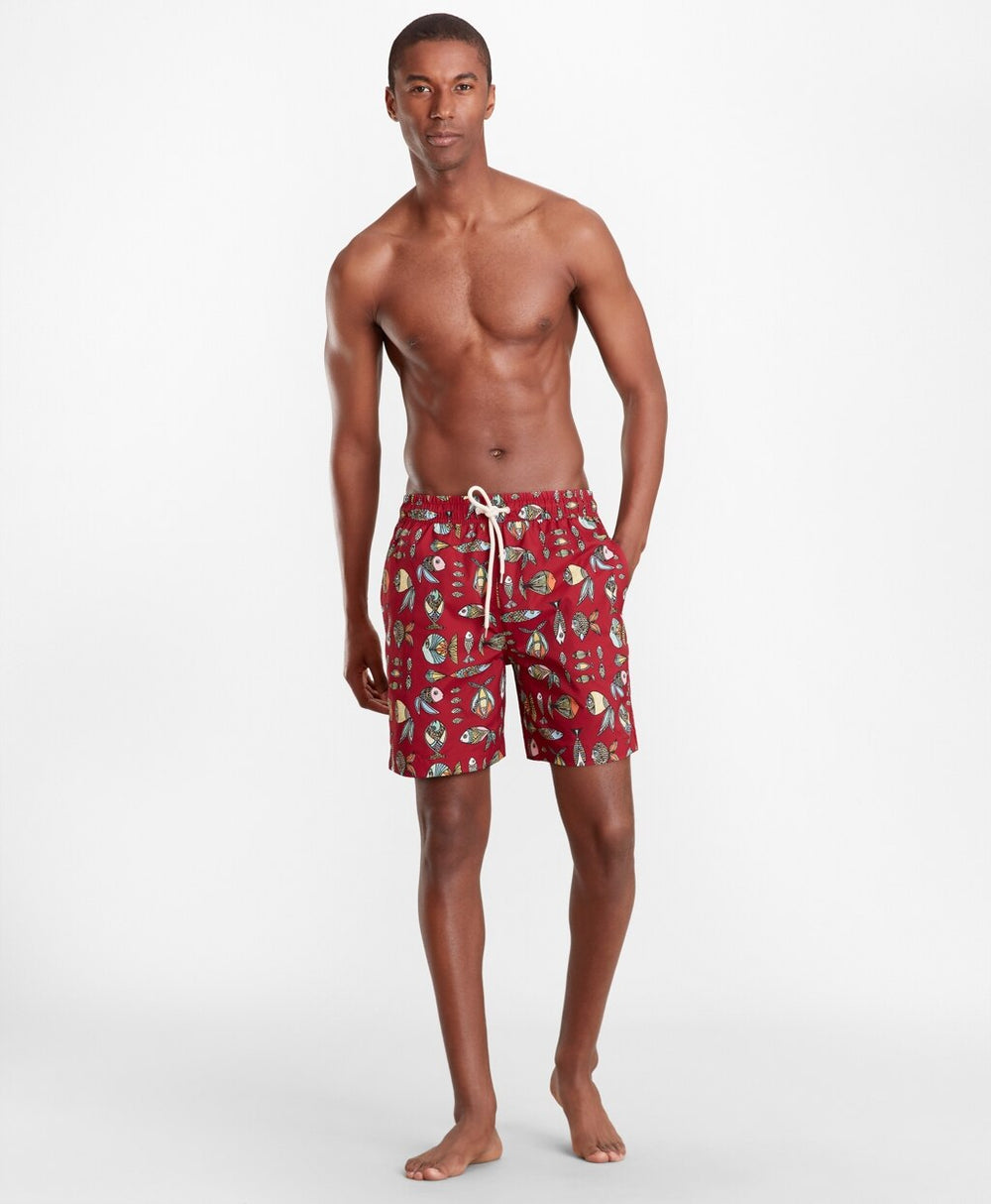 Brooks Brothers Men Montauk 6" Fish Print Swim Trunks