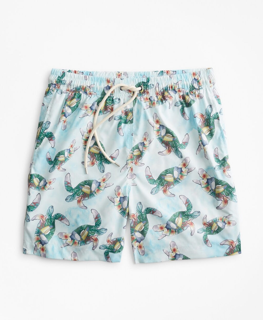 Brooks Brothers Men Montauk 6" Turtle Print Swim Trunks
