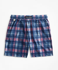 Brooks Brothers Men Montauk 6" Indigo Plaid Print Swim Trunks
