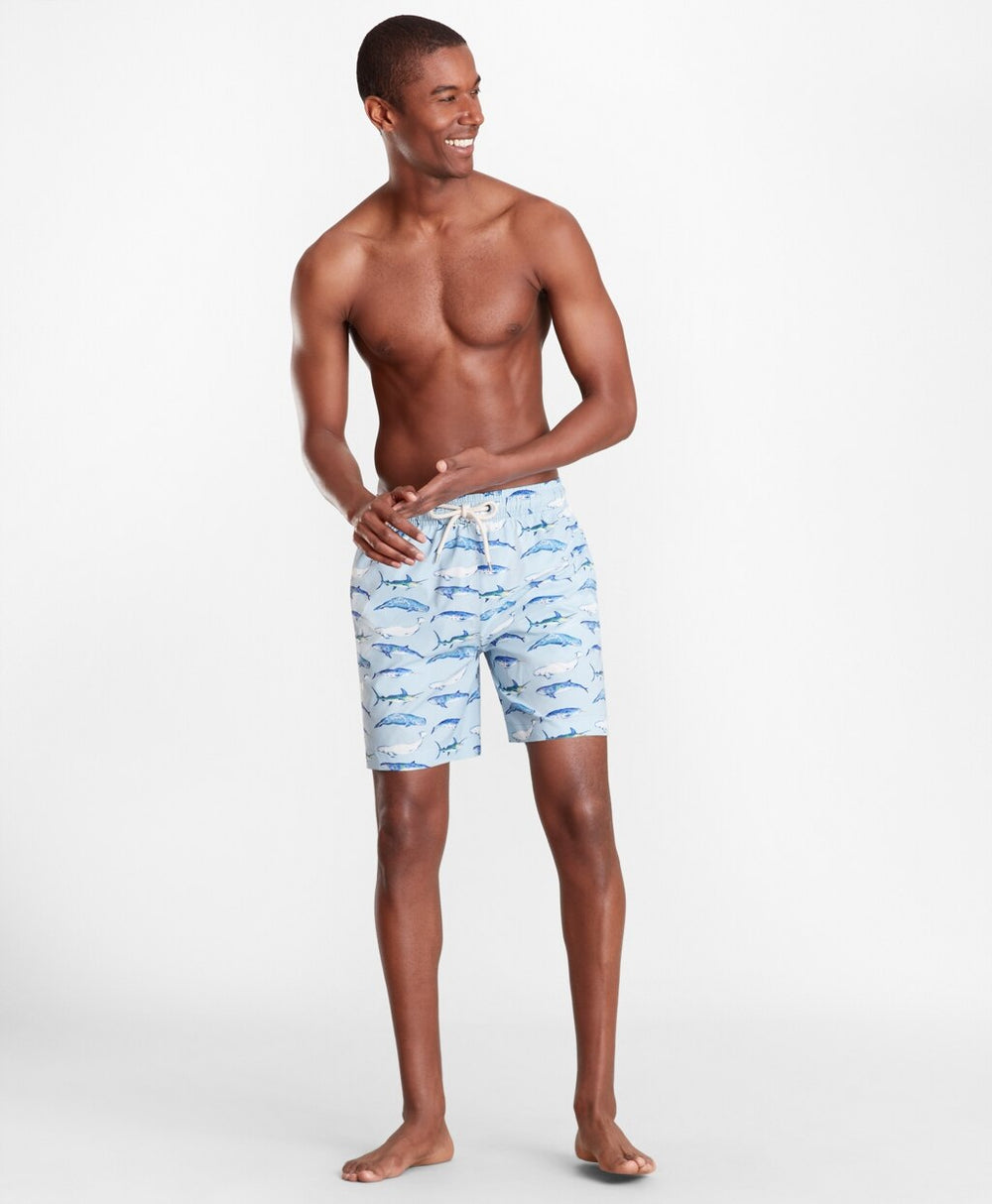 Brooks Brothers Men Montauk 6" Whale Print Swim Trunks