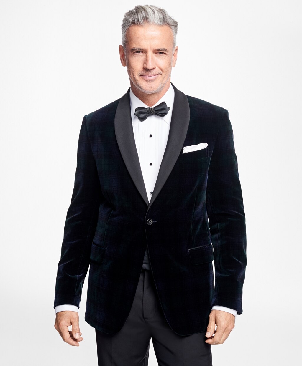 Brooks Brothers Men Regent Fit Black Watch Shawl Collar Tuxedo Jacket