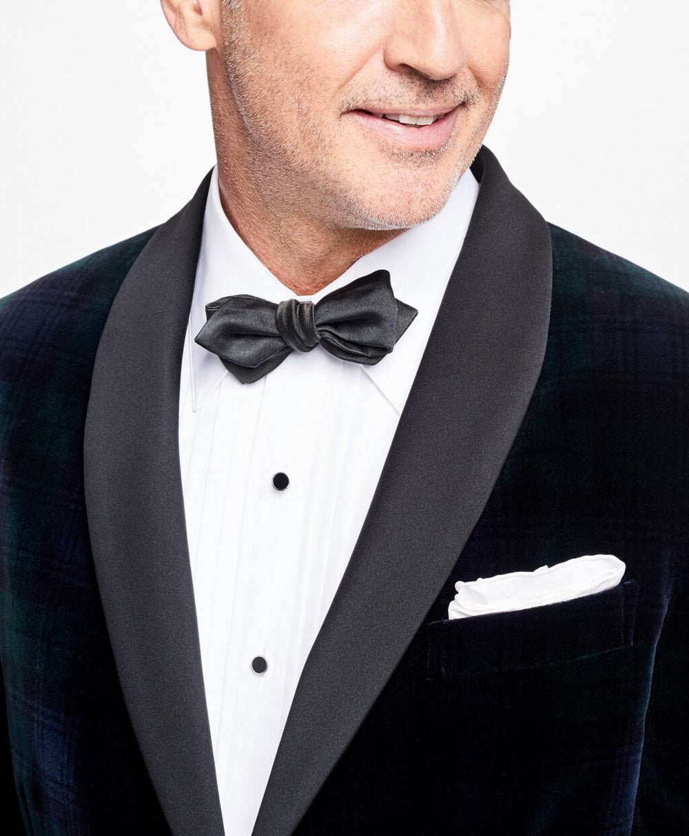 Brooks Brothers Men Regent Fit Black Watch Shawl Collar Tuxedo Jacket