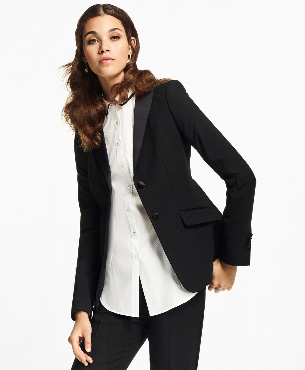 Brooks Brothers Women Petite Stretch-Wool Crepe Tuxedo Jacket