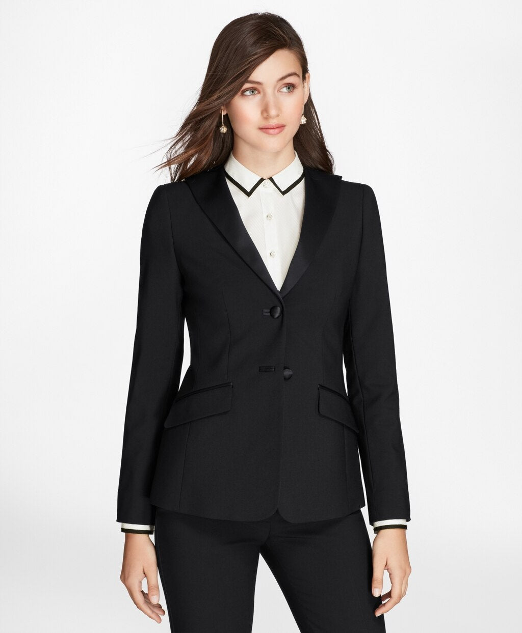 Brooks Brothers Women Petite Stretch-Wool Crepe Tuxedo Jacket