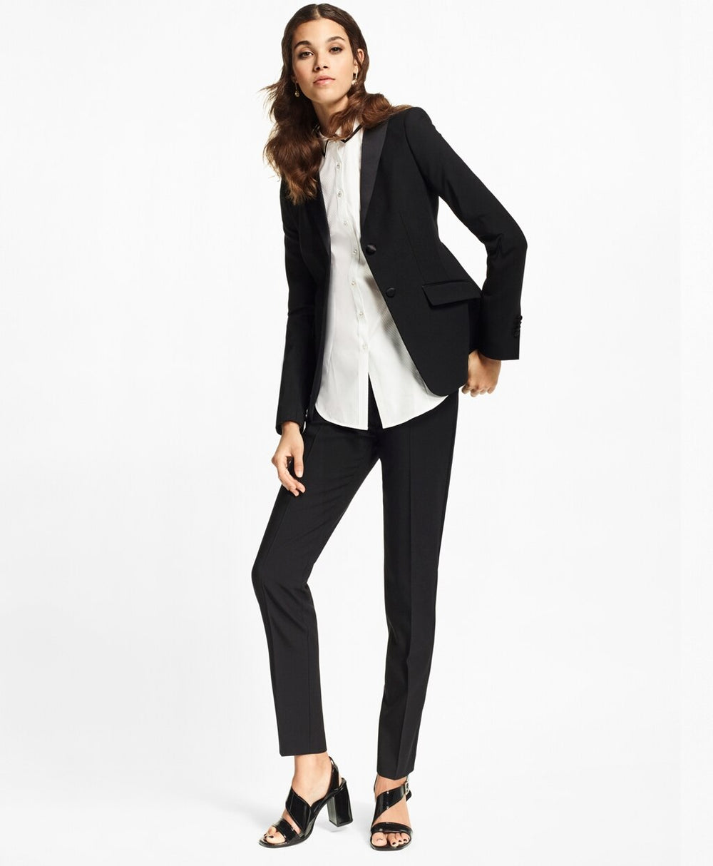 Brooks Brothers Women Petite Stretch-Wool Crepe Tuxedo Jacket