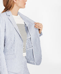 Brooks Brothers Women Petite Striped Stretch Cotton Seersucker Jacket