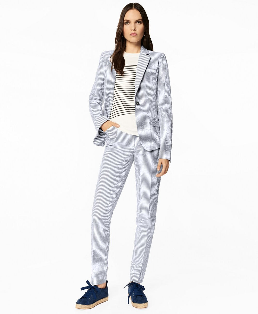 Brooks Brothers Women Petite Striped Stretch Cotton Seersucker Jacket