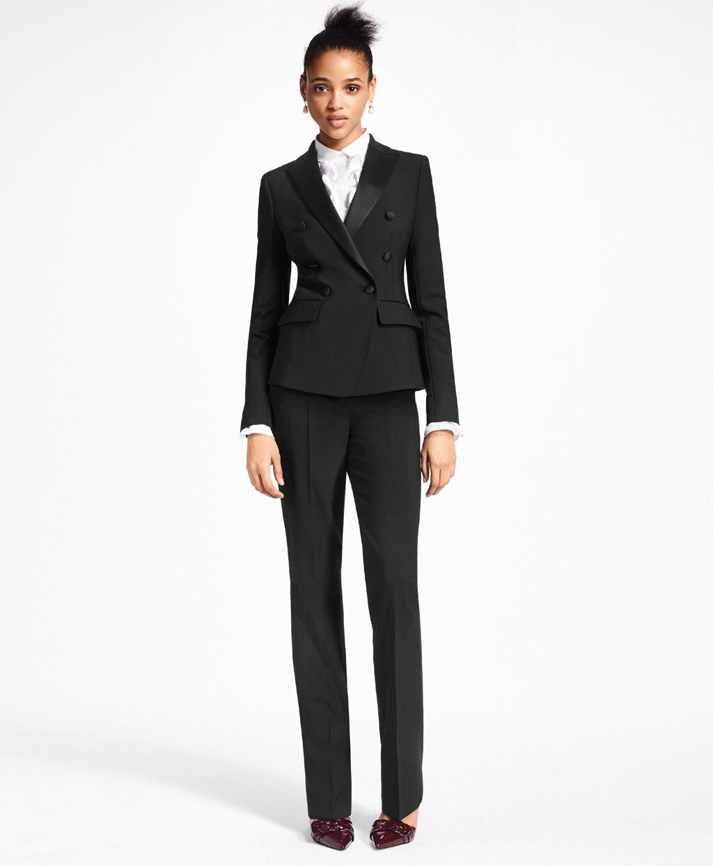 Brooks Brothers Women Petite Stretch-Wool Crepe Double-Breasted Tuxedo Jacket