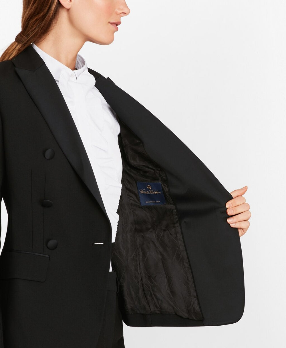 Brooks Brothers Women Petite Stretch-Wool Crepe Double-Breasted Tuxedo Jacket