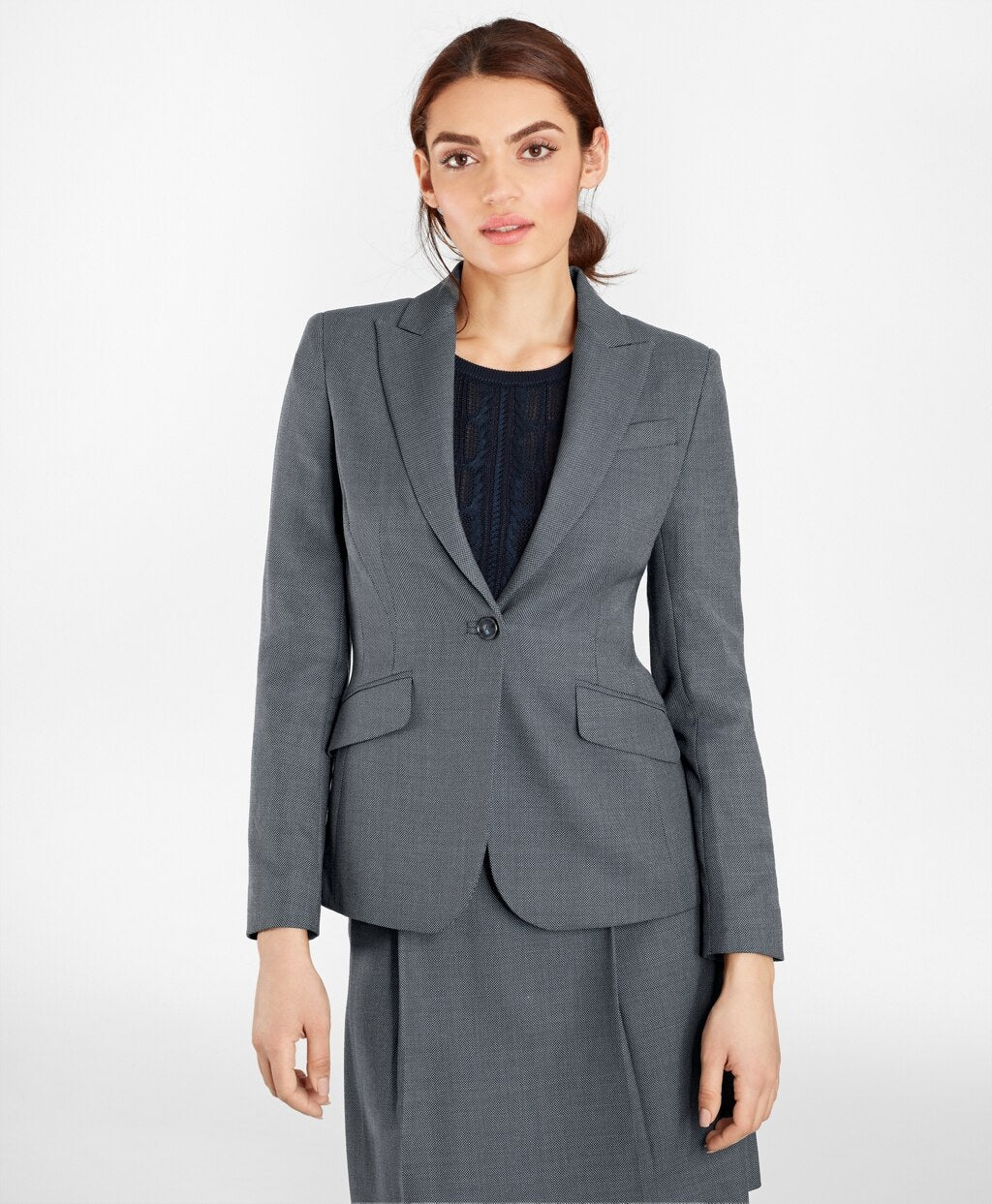 Brooks Brothers Women Petite Bird's-Eye Stretch-Wool One-Button Jacket