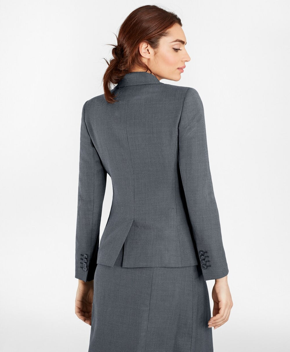 Brooks Brothers Women Petite Bird's-Eye Stretch-Wool One-Button Jacket