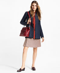 Brooks Brothers Women Petite Houndstooth-Checked Stretch-Wool Pleated Skirt