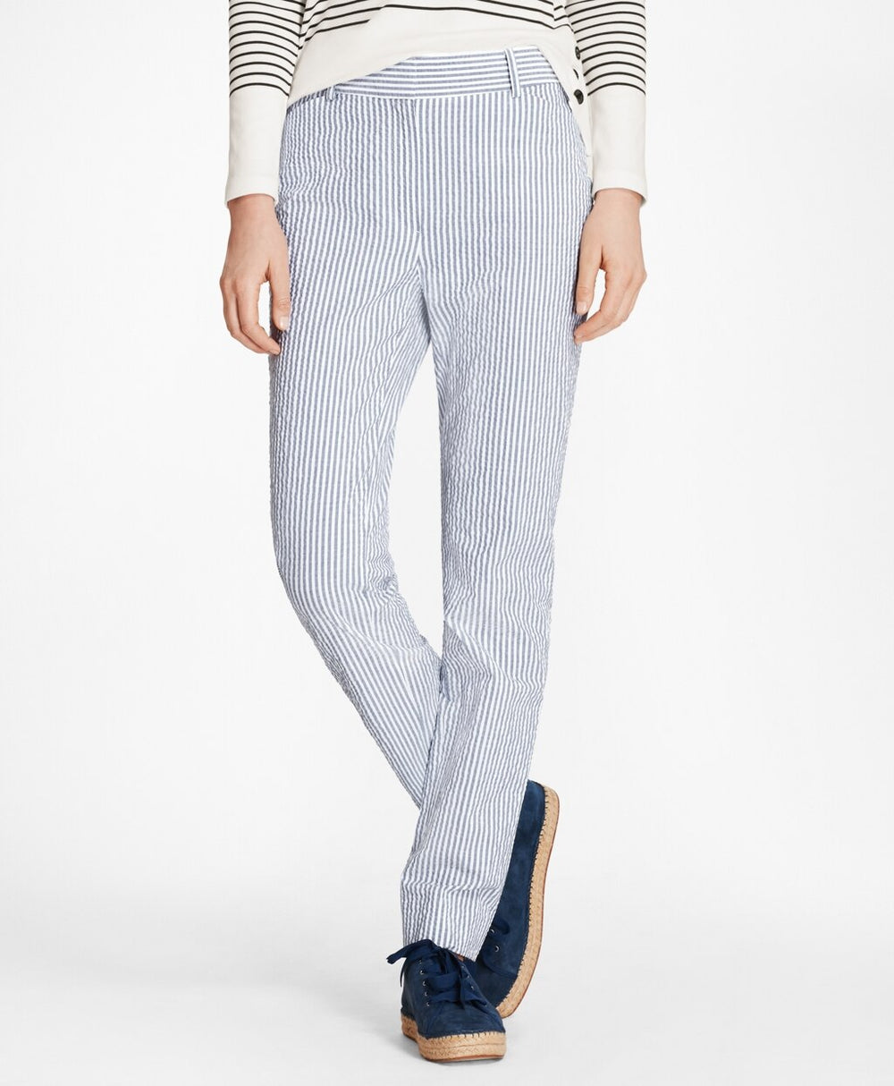 Brooks Brothers Women Petite Striped Stretch Cotton Seersucker Pants