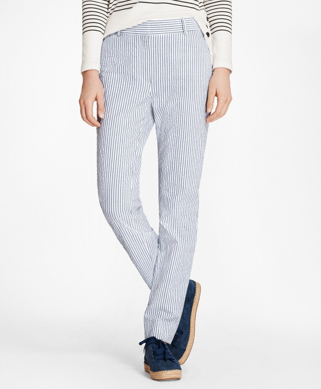 Brooks Brothers Women Petite Striped Stretch Cotton Seersucker Pants