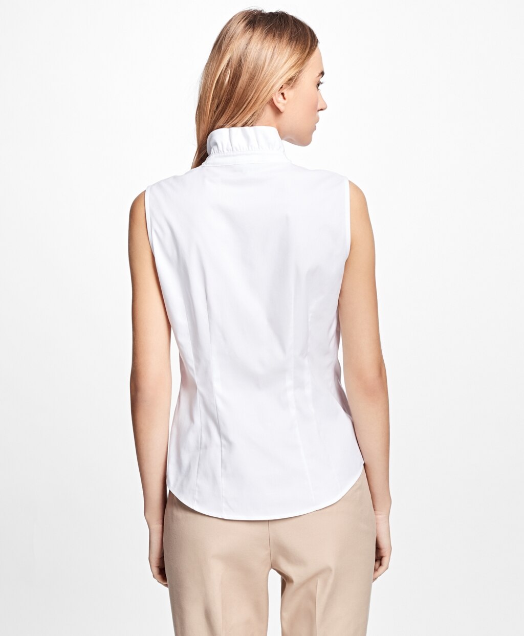 Brooks Brothers Women Petite Non-Iron Sleeveless Ruffled Blouse