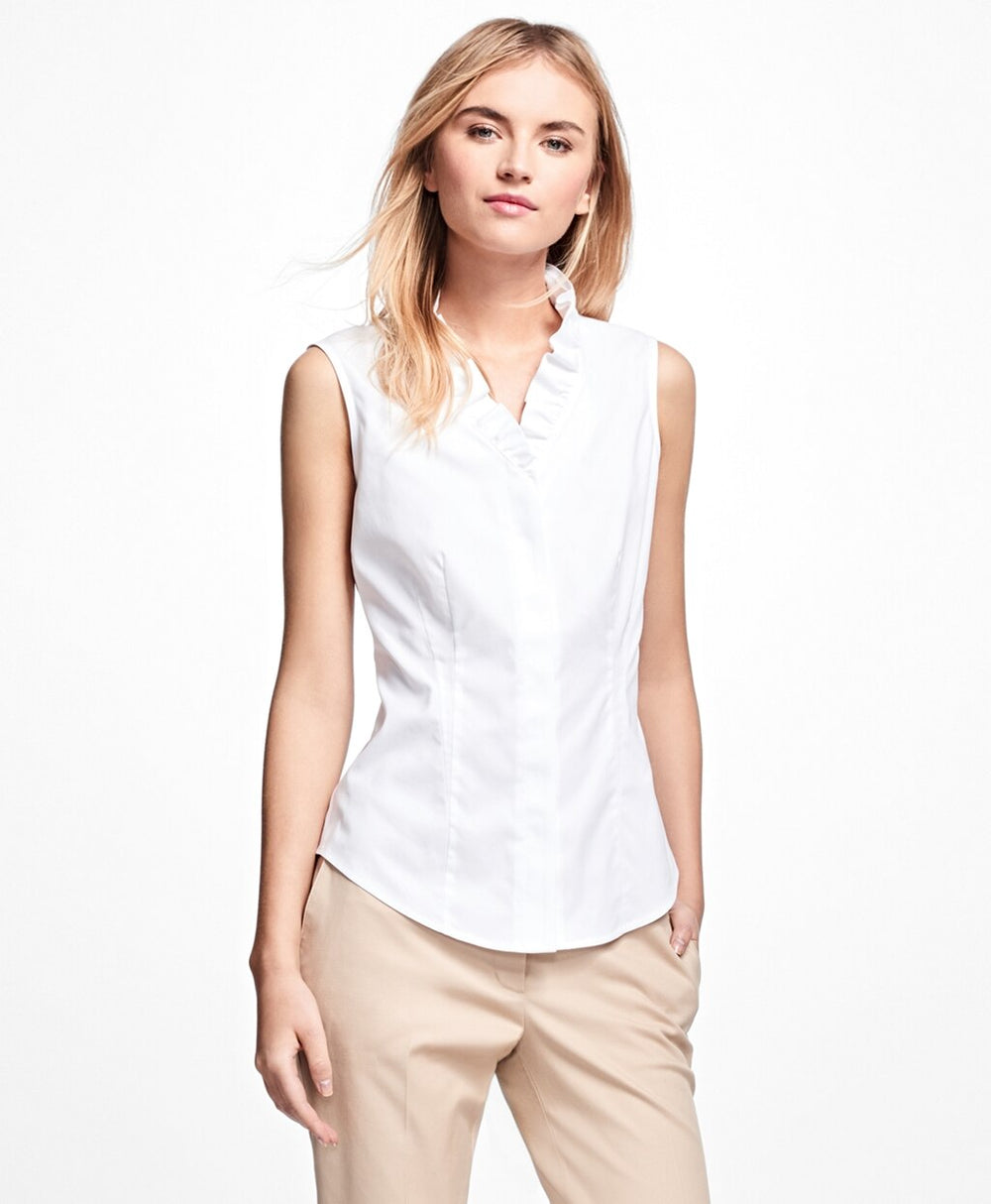 Brooks Brothers Women Petite Non-Iron Sleeveless Ruffled Blouse