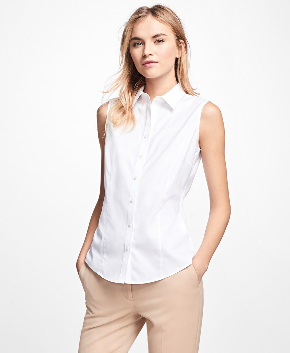 Brooks Brothers Women Petite Non-Iron Fitted Sleeveless Dress Shirt