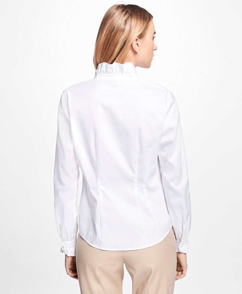 Brooks Brothers Women Petite Non-Iron Ruffle Pinpoint Oxford Dress Shirt