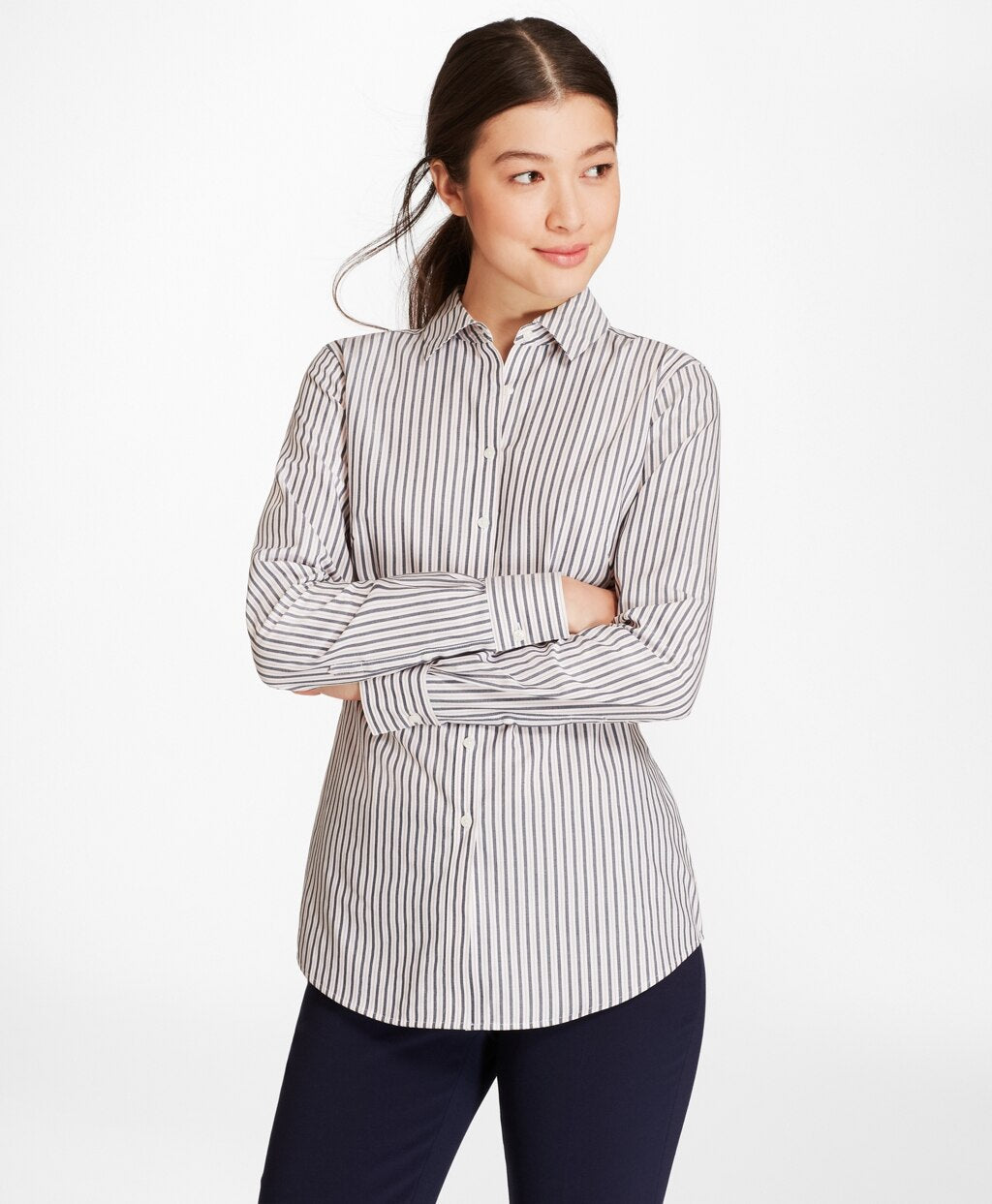 Brooks Brothers Women Petite Striped Cotton Dobby Fitted Shirt