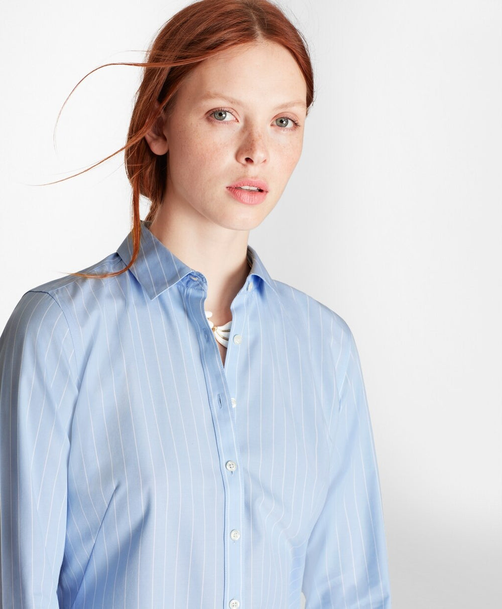 Brooks Brothers Women Petite Non-Iron Wide-Striped Stretch-Cotton Poplin Fitted Shirt