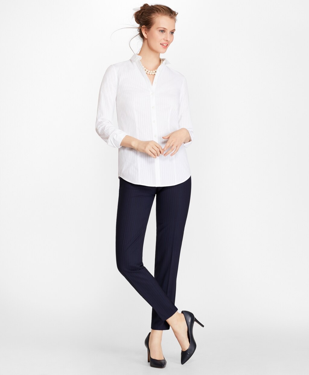 Brooks Brothers Women Petite Tailored-Fit Diamond-Stripe Dobby Cotton Shirt