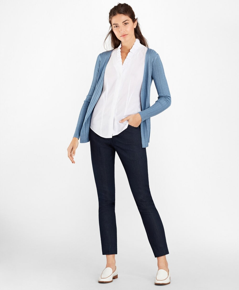 Brooks Brothers Women Petite Non-Iron Supima® Cotton Dobby Ruffle-Collar Sleeveless Blouse