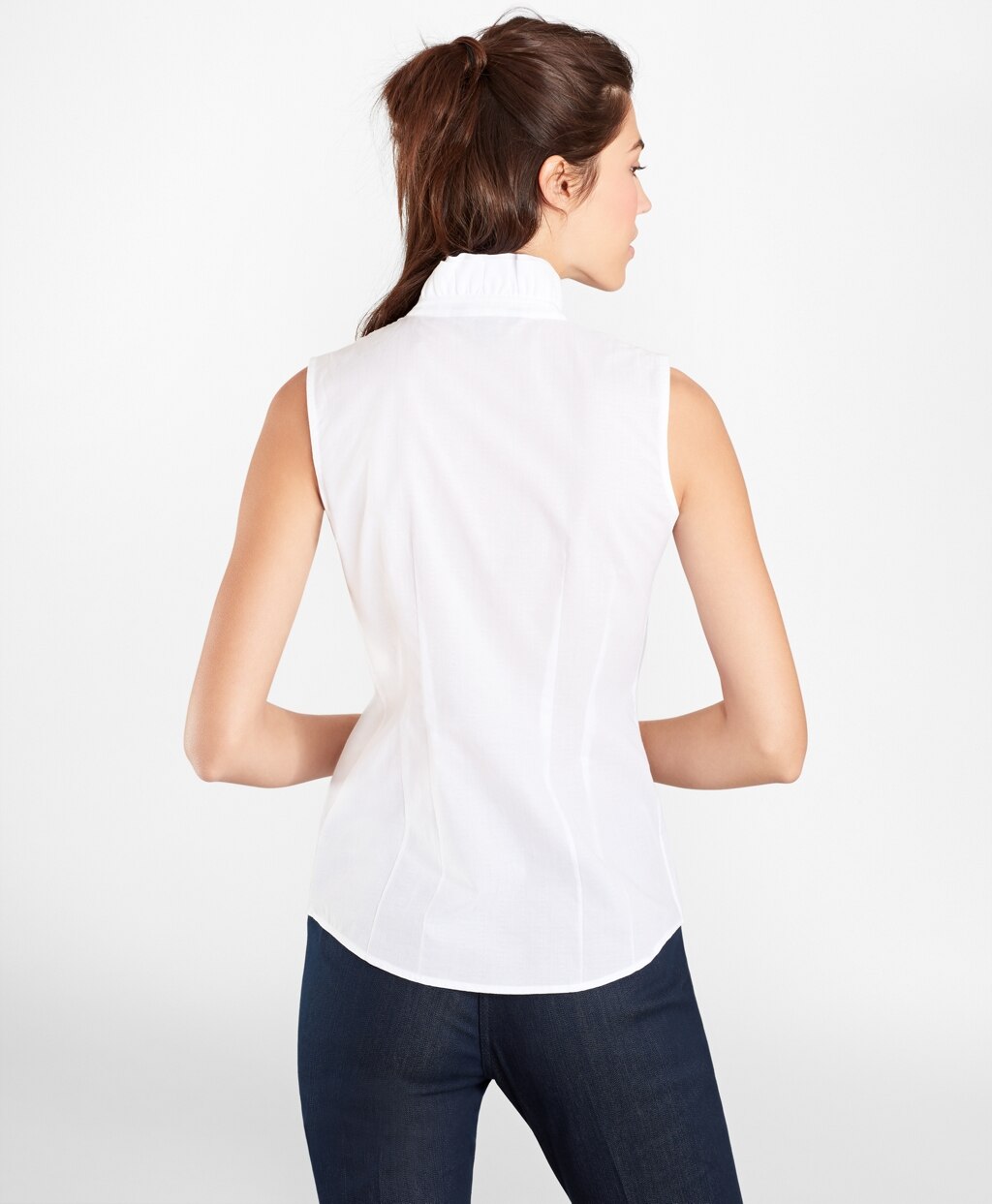 Brooks Brothers Women Petite Non-Iron Supima® Cotton Dobby Ruffle-Collar Sleeveless Blouse