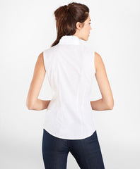 Brooks Brothers Women Petite Non-Iron Supima® Cotton Dobby Ruffle-Collar Sleeveless Blouse