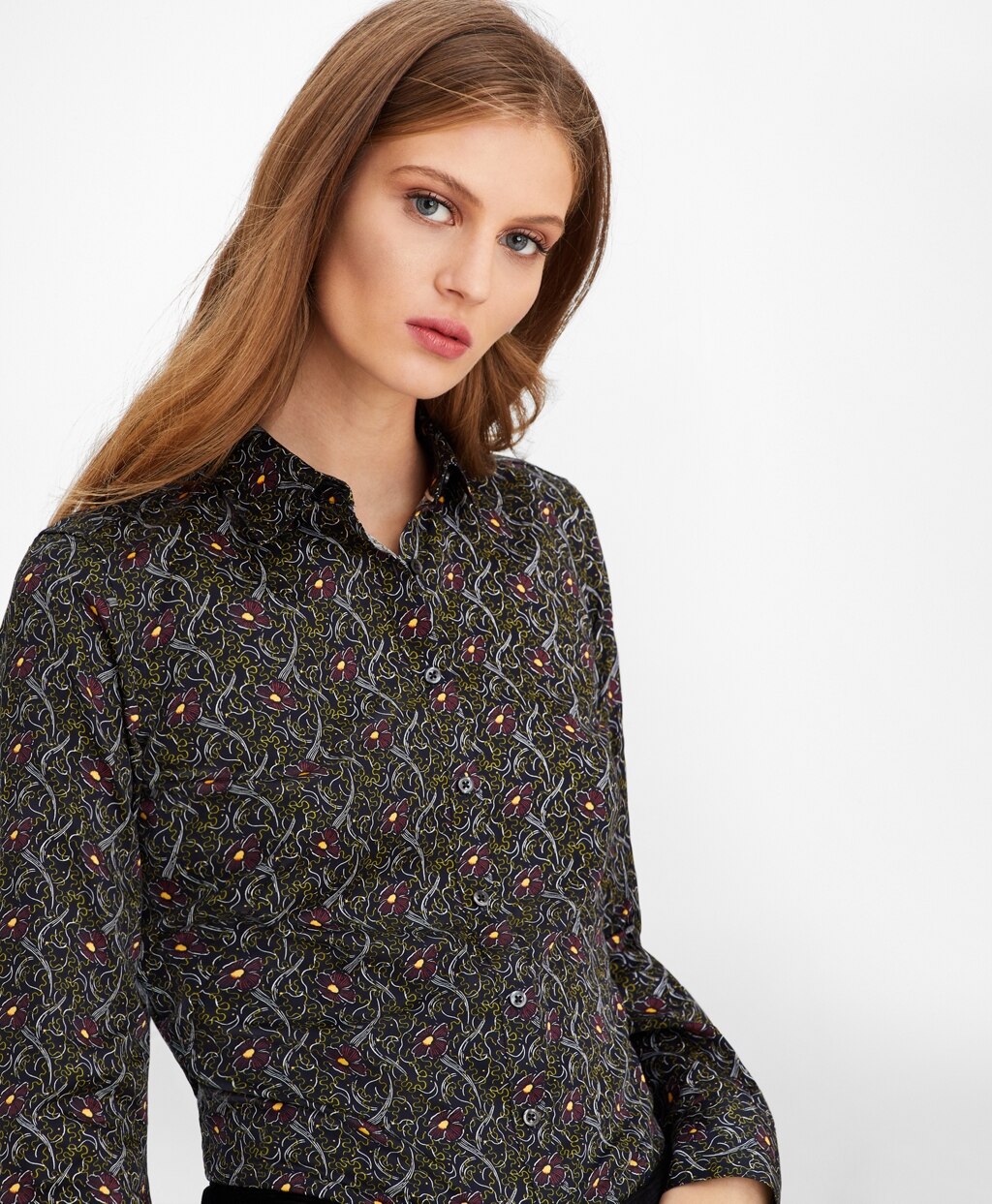 Brooks Brothers Women Petite Violet-Print Cotton Sateen Fitted Shirt