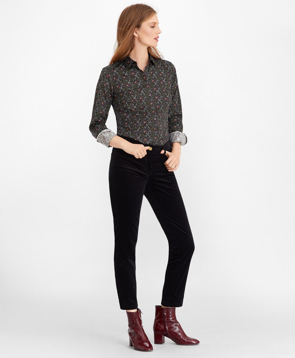 Brooks Brothers Women Petite Violet-Print Cotton Sateen Fitted Shirt