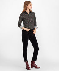 Brooks Brothers Women Petite Violet-Print Cotton Sateen Fitted Shirt