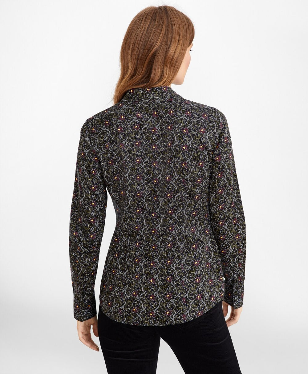 Brooks Brothers Women Petite Violet-Print Cotton Sateen Fitted Shirt
