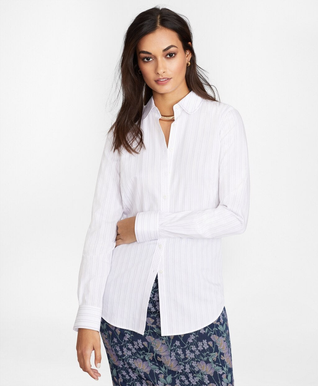 Brooks Brothers Women Petite Non-Iron Striped Supima® Cotton Fitted Shirt