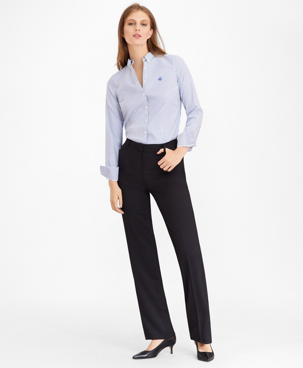 Brooks Brothers Women Petite Non-Iron Tailored-Fit Bengal Stripe Supima® Cotton Pinpoint Oxford Shirt