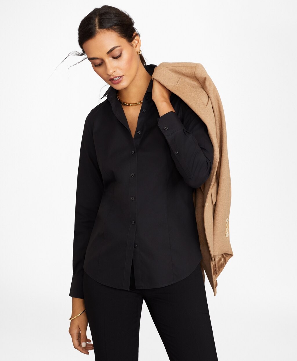 Brooks Brothers Women Petite Non-Iron Tailored-Fit Stretch Supima® Cotton Dress Shirt