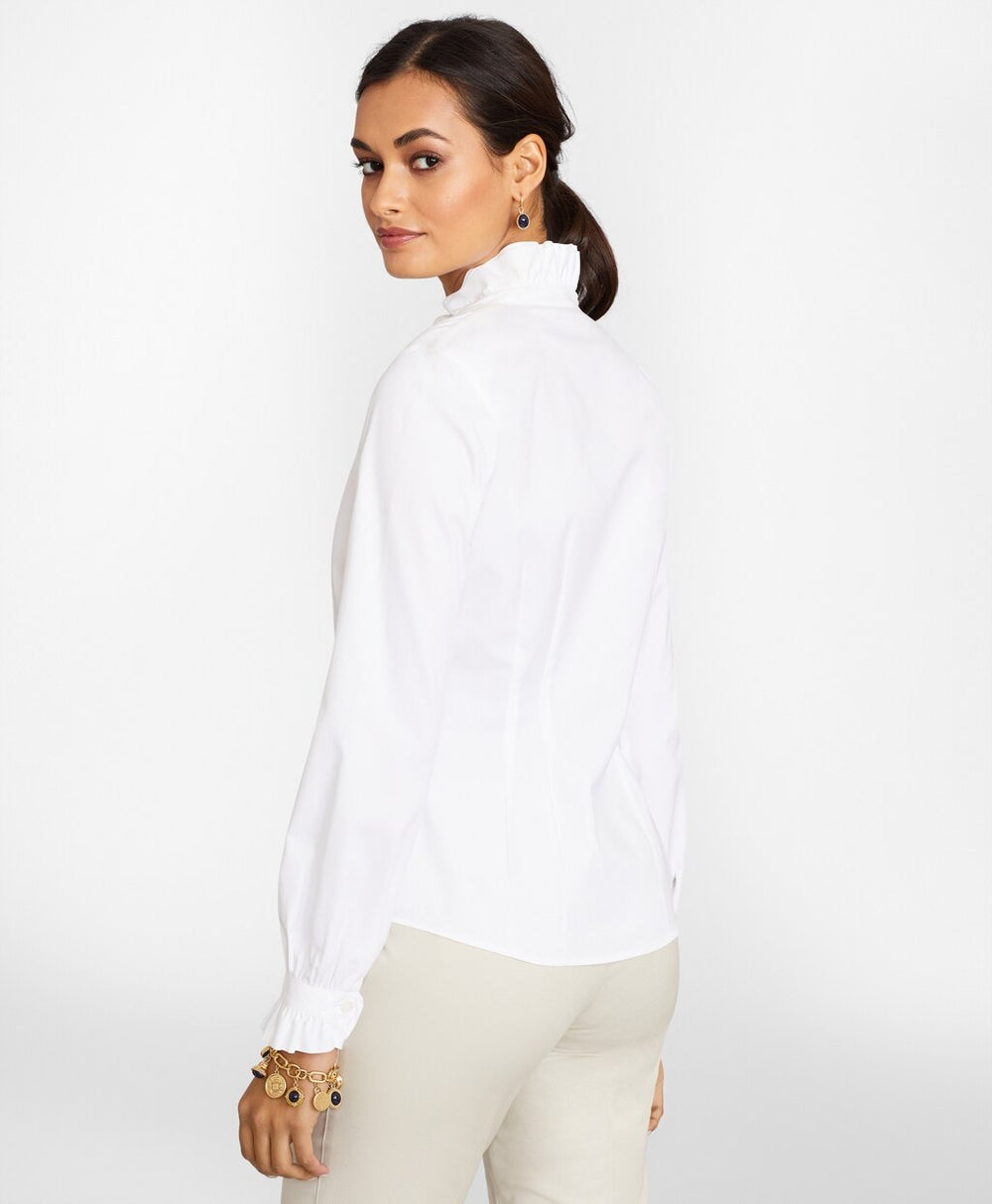 Brooks Brothers Women Petite Non-Iron Stretch Supima® Cotton Ruffle Pinpoint Oxford Dress Shirt