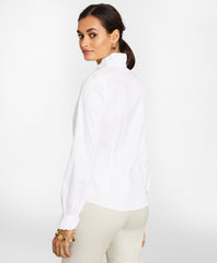 Brooks Brothers Women Petite Non-Iron Stretch Supima® Cotton Ruffle Pinpoint Oxford Dress Shirt