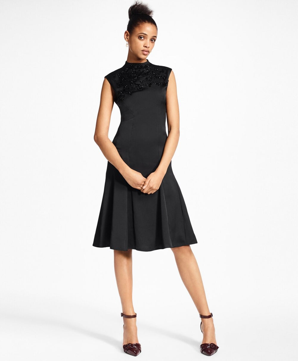Brooks Brothers Women Petite Beaded Satin A-Line Dress