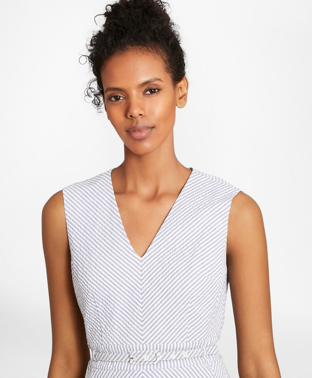 Brooks Brothers Women Petite Striped Stretch Cotton Seersucker Dress