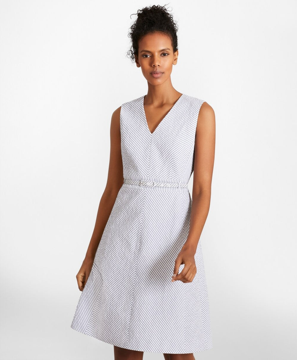 Brooks Brothers Women Petite Striped Stretch Cotton Seersucker Dress