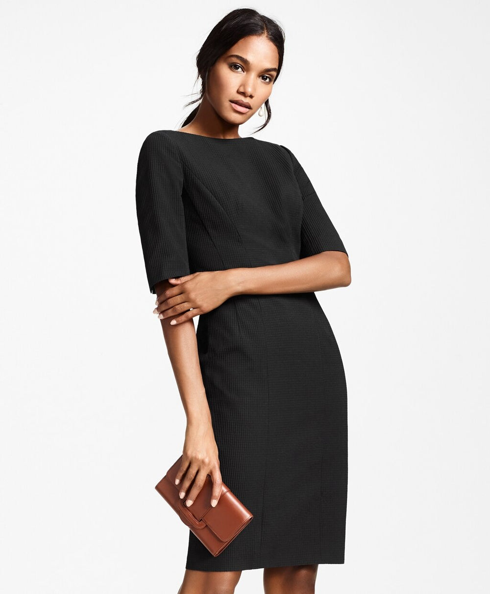 Brooks Brothers Women Petite Stretch-Cotton Jacquard Sheath Dress